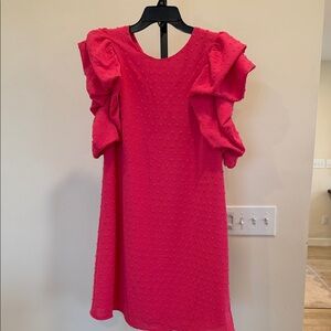 THML Hot Pink Asymmetrical Ruffle Sleeve Dress